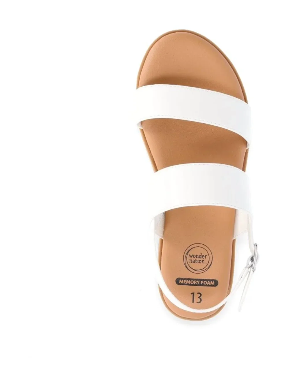 Wonder Nation Girls Sandals Size 13 White Memory Foam Ankle Strap Flat Shoes